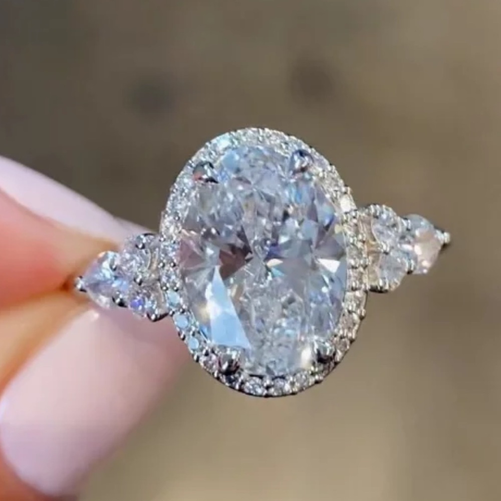 New 925 Silver Dainty Oval Cut Diamond Ring
